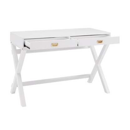 Peggy White Writing Desk by Start2Finish featuring a sleek design, smooth surface, and sturdy wooden legs for home office use.