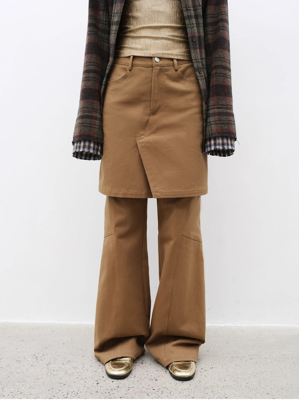 "Culotte Declaration" Retro split design fake two-piece twill brushed