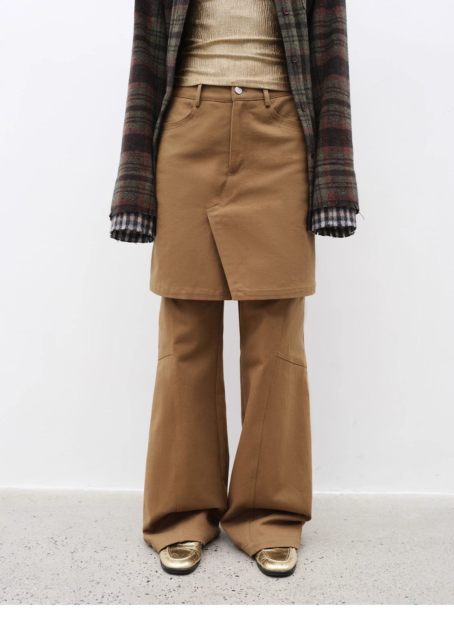"Culotte Declaration" Retro split design fake two-piece twill brushed
