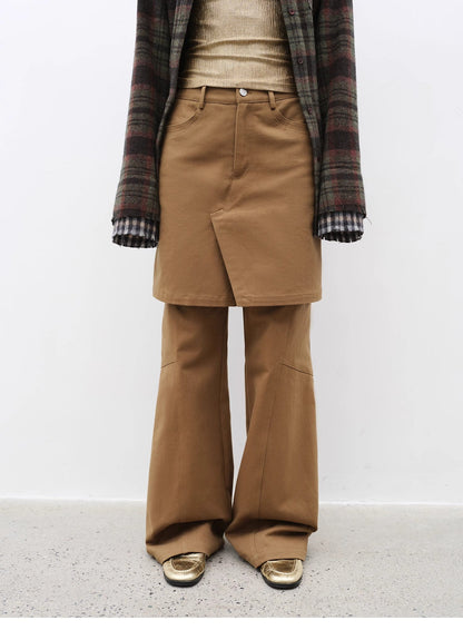 "Culotte Declaration" Retro split design fake two-piece twill brushed