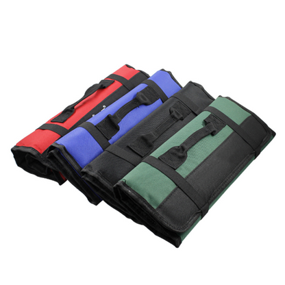 Maroon Asteria portable multifunctional reel-type hardware tool bag, tote style with multiple compartments and sturdy handles.