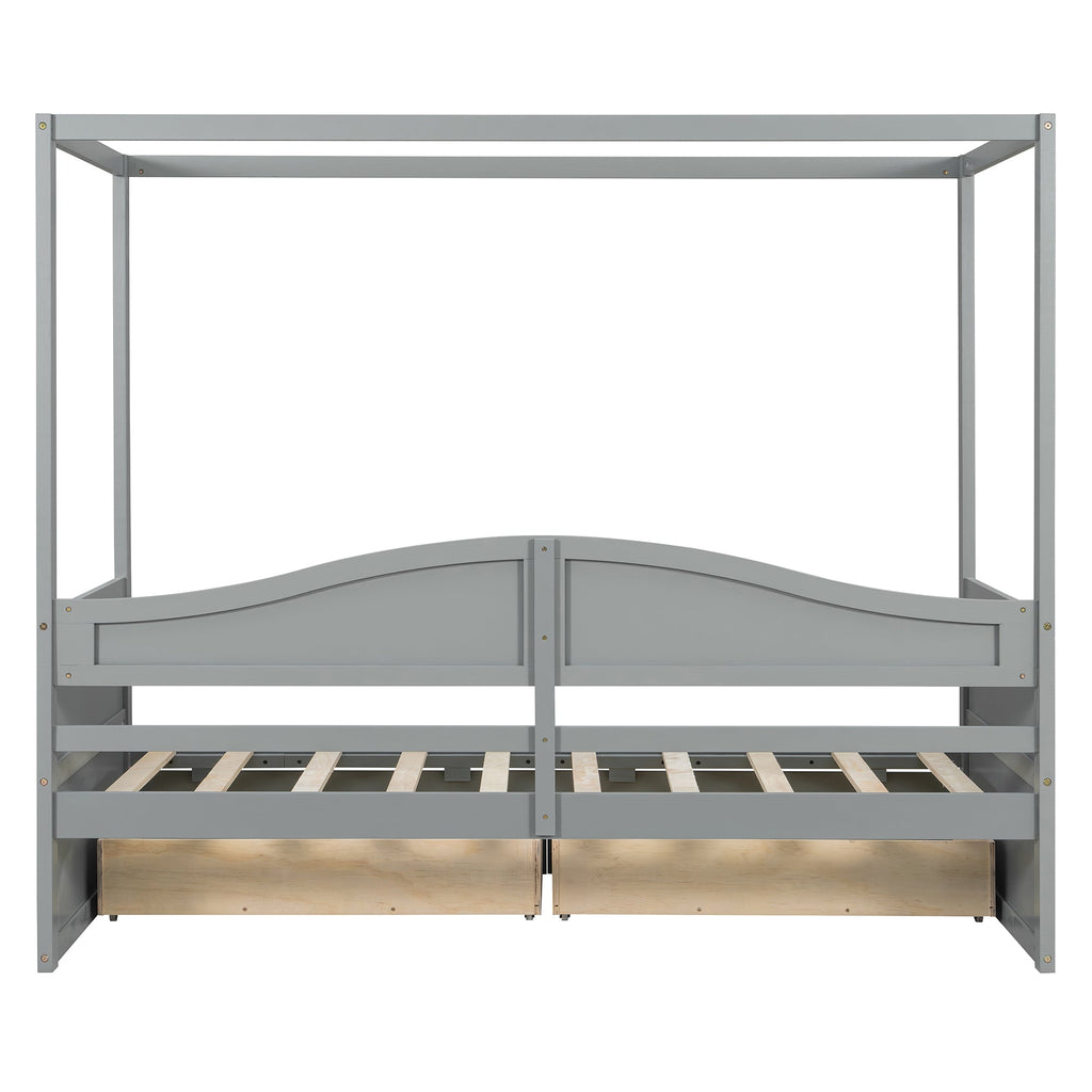 Twin Size Canopy Day Bed with 2 Drawers, Canopy Bed Frame for Bedroom