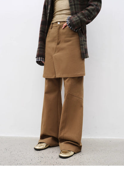 "Culotte Declaration" Retro split design fake two-piece twill brushed
