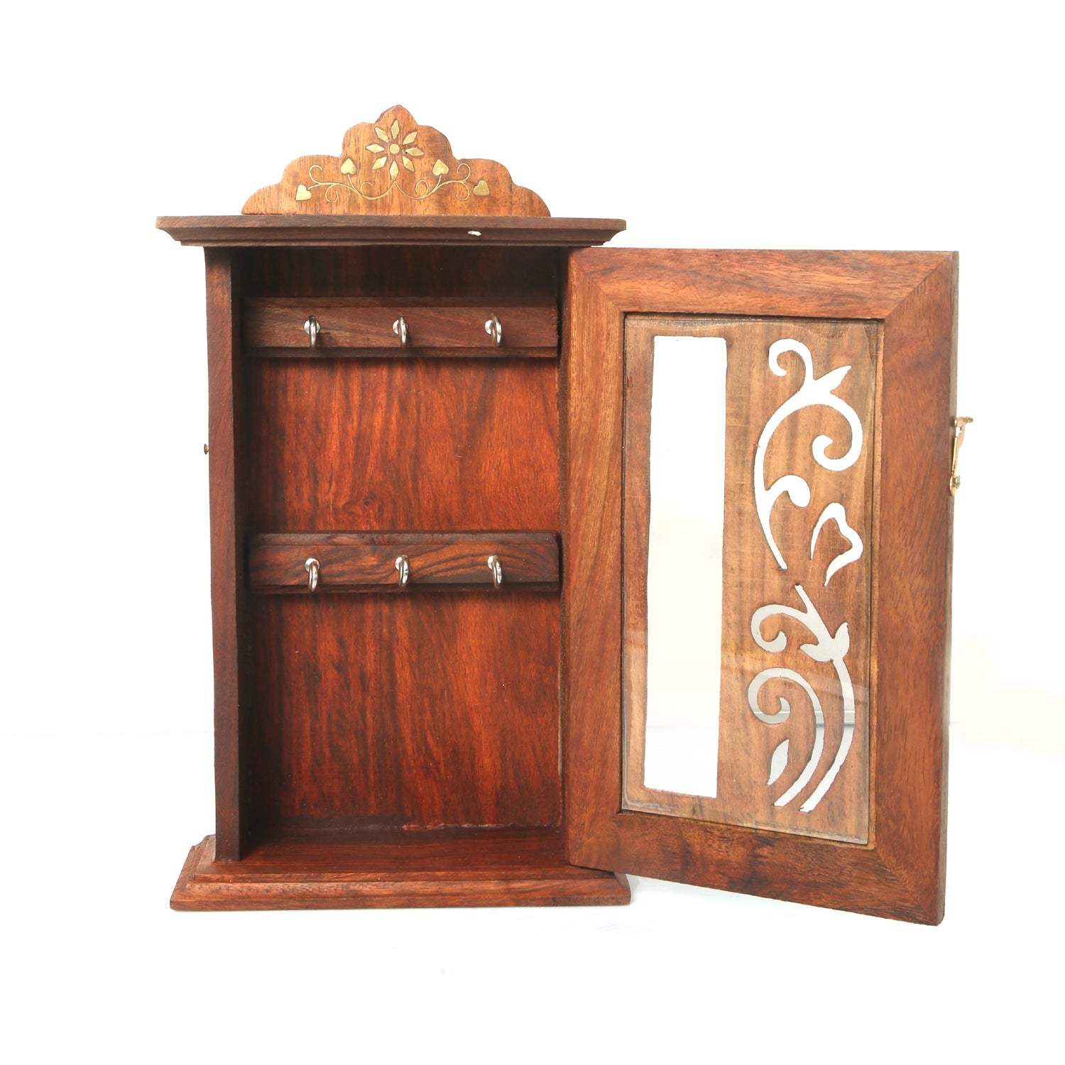 Sheesham Wood Wall Mounted Leaf Design Safe Key Holder Hanger Hooks