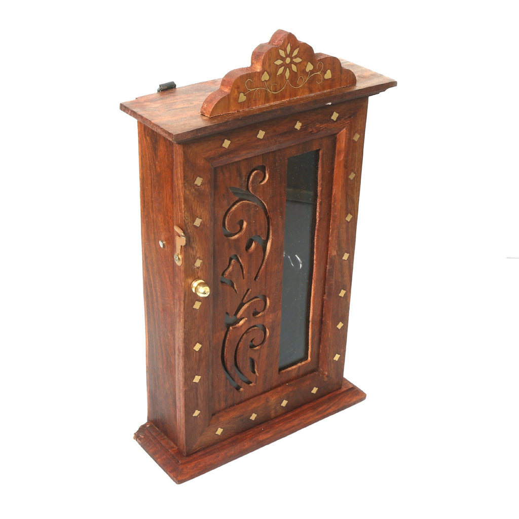 Sheesham Wood Wall Mounted Leaf Design Safe Key Holder Hanger Hooks
