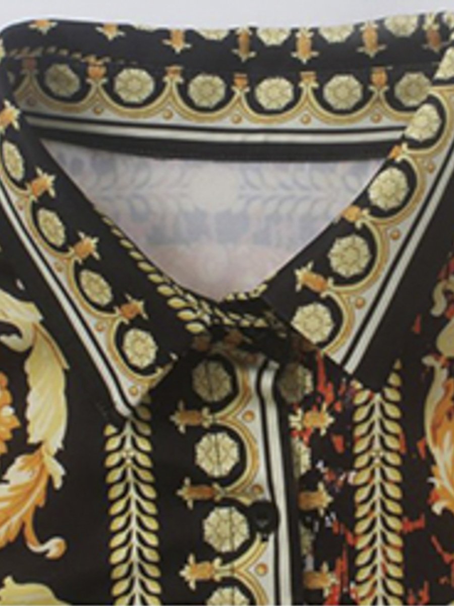 Glod leopard paisley patchwork shirt dress Women