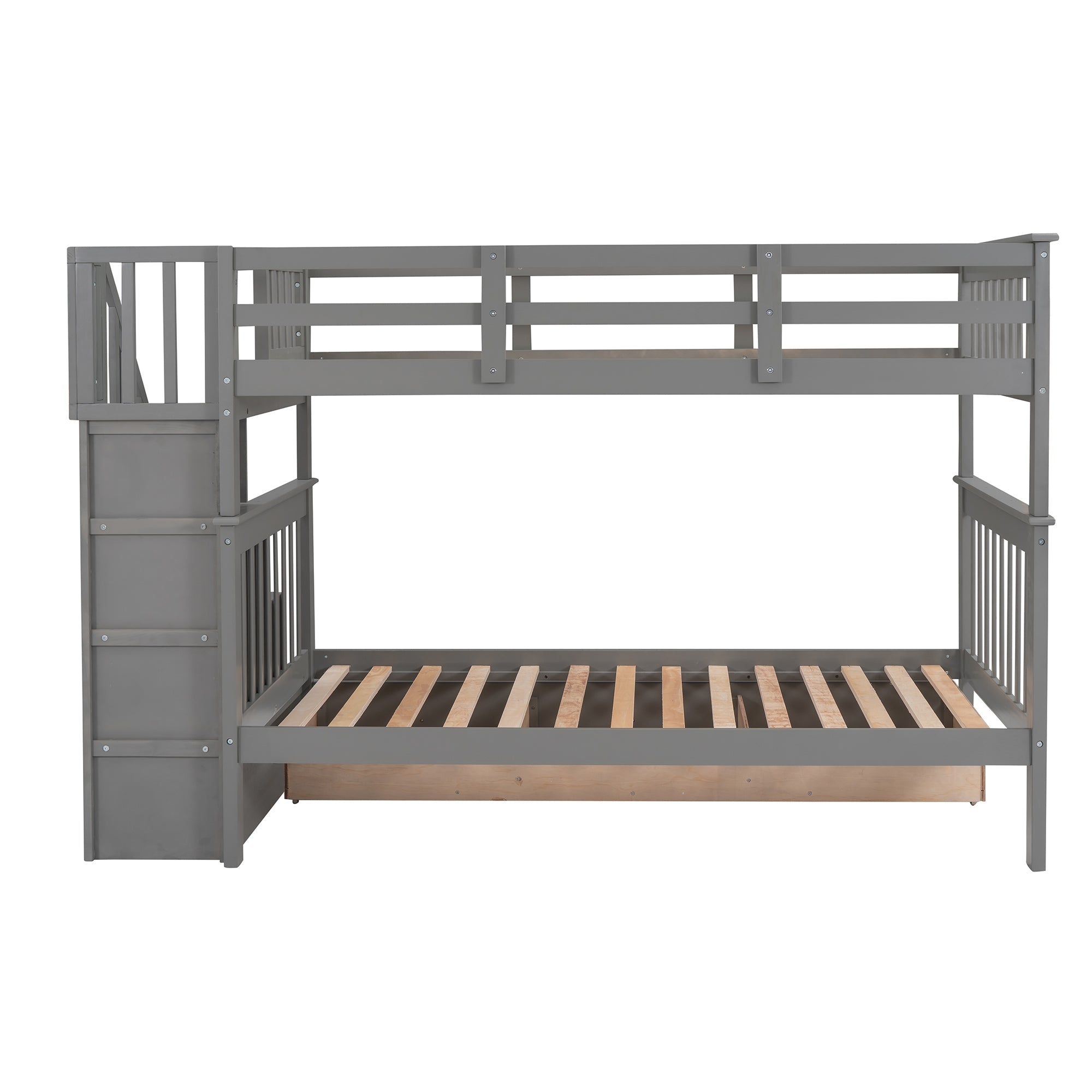 Stairway Twin-Over-Twin Bunk Bed with Three Drawers for Bedroom, Dorm