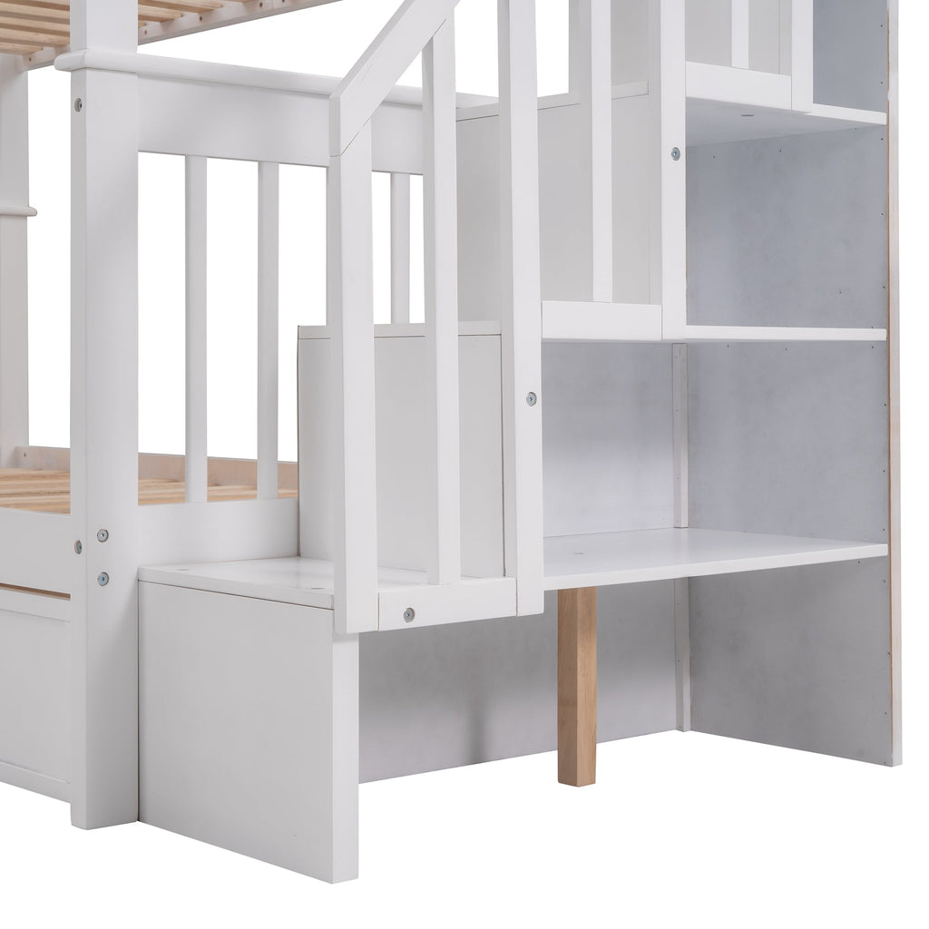 Stairway Twin-Over-Twin Bunk Bed with Three Drawers for Bedroom, Dorm