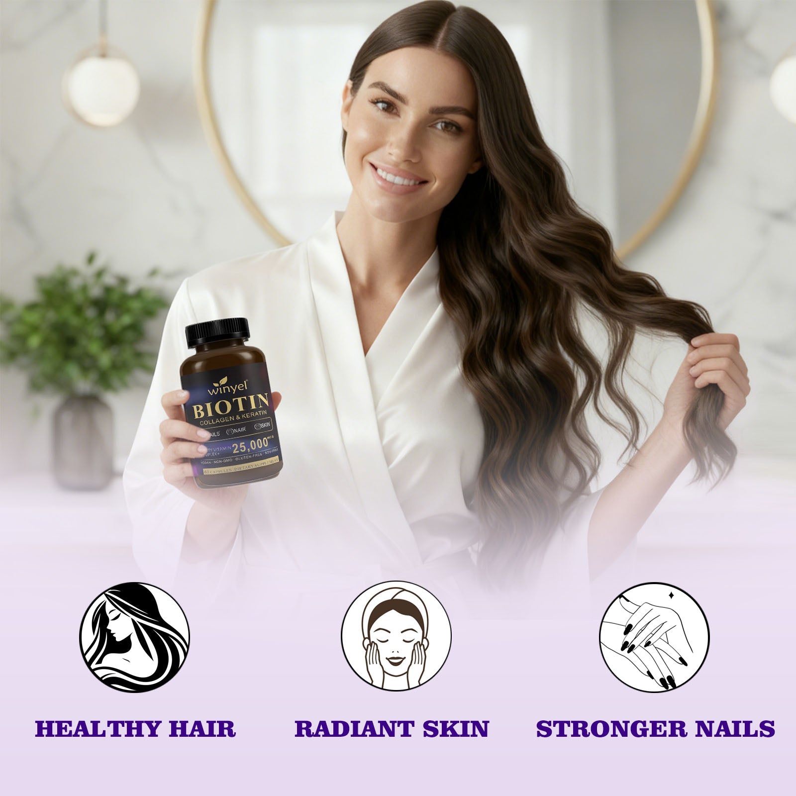 Biotin  Collagen  Hyaluronic Acid  Keratin - Support Normal Hair