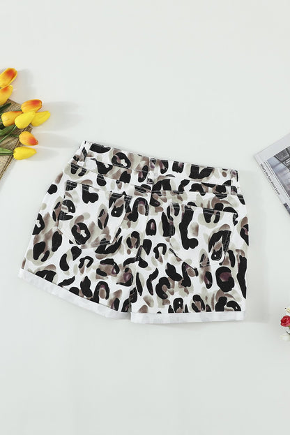 Taupe Leopard Distressed Shorts