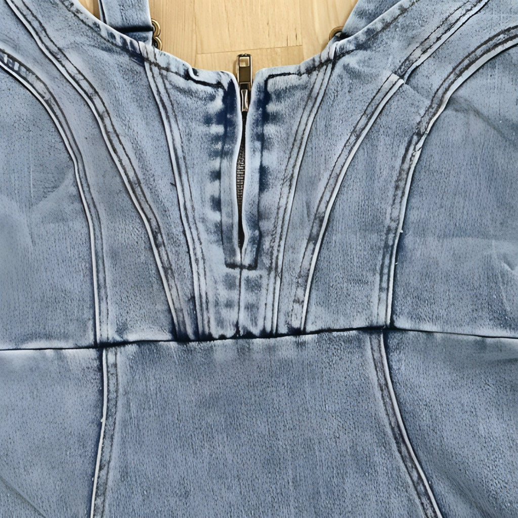New U-neck Suspender Denim Dress Summer Casual Tight Slim Fit Dresses