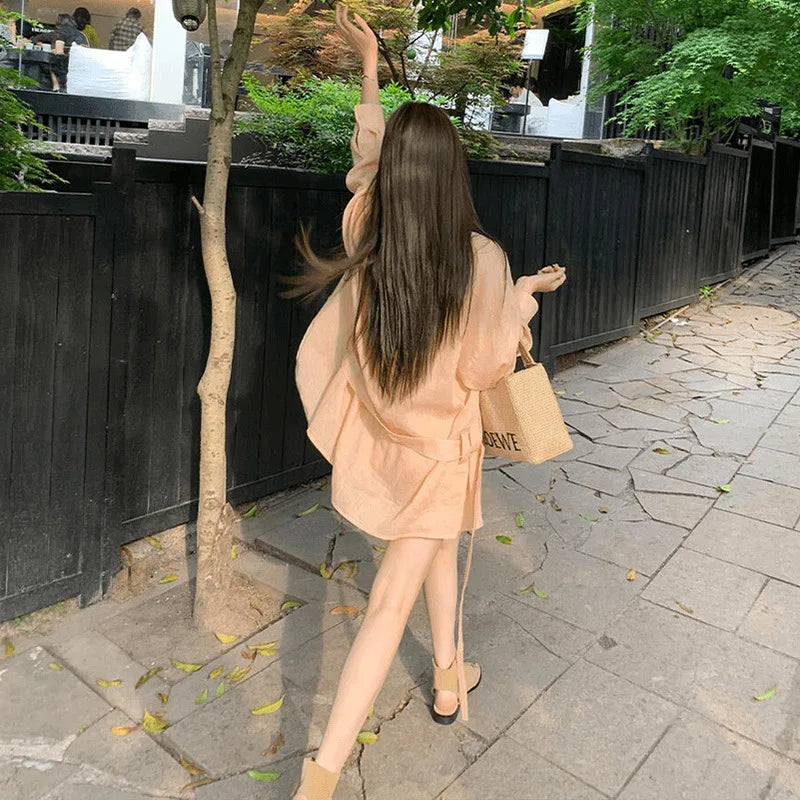New 2026 Fashion Best-Selling Gentle Suit Temperament Loose Long-Sleeved Shirt High-Waisted Shorts Women&