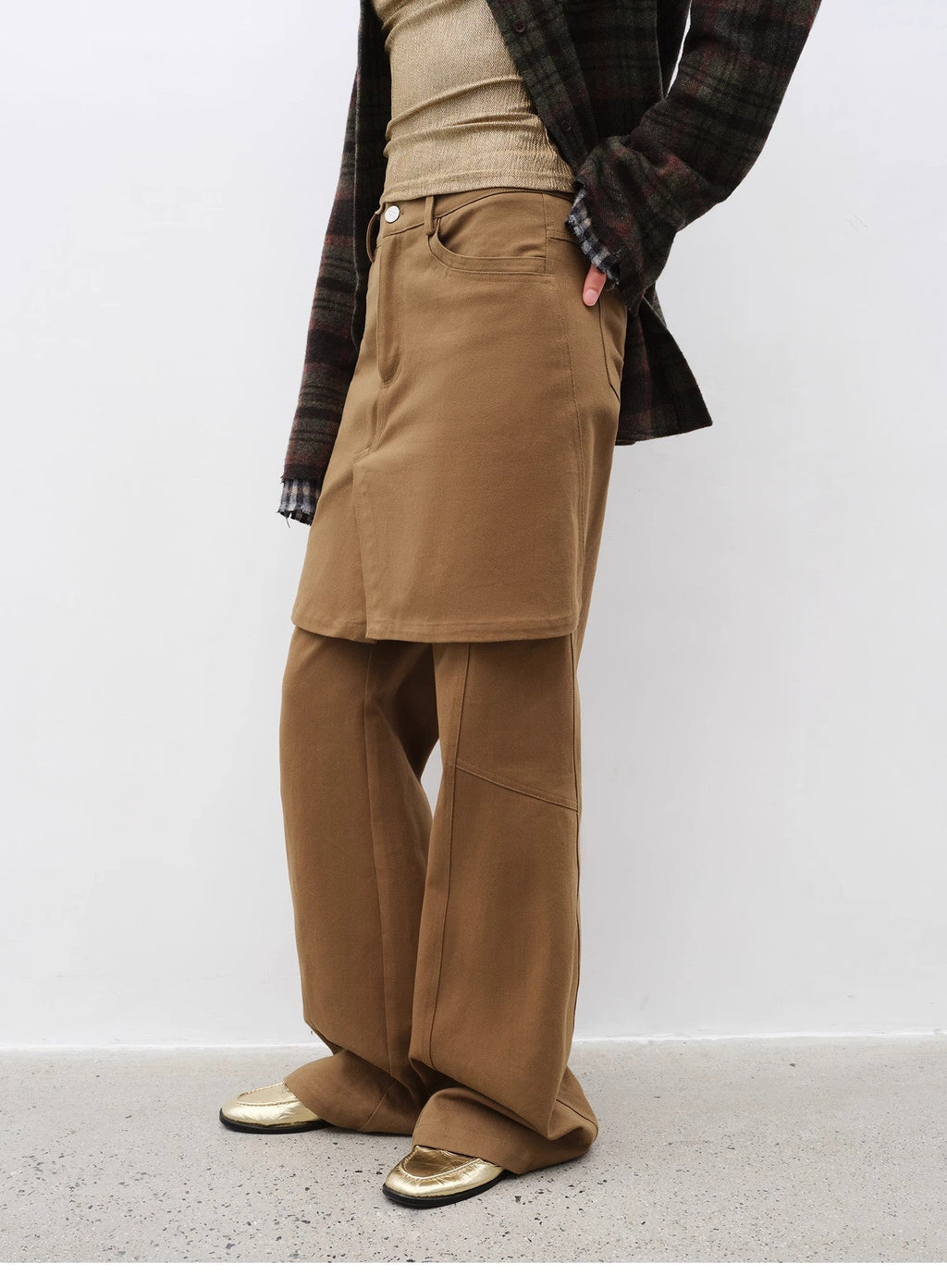 "Culotte Declaration" Retro split design fake two-piece twill brushed