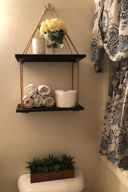 Wood Hanging Shelf Wall Swing Storage Shelves Jute Rope Organizer