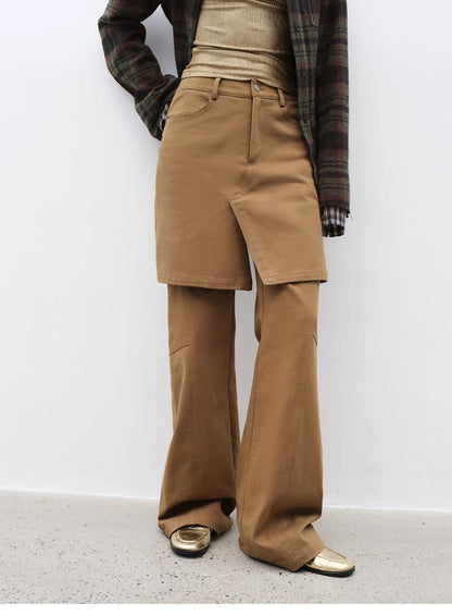 "Culotte Declaration" Retro split design fake two-piece twill brushed