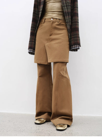 "Culotte Declaration" Retro split design fake two-piece twill brushed