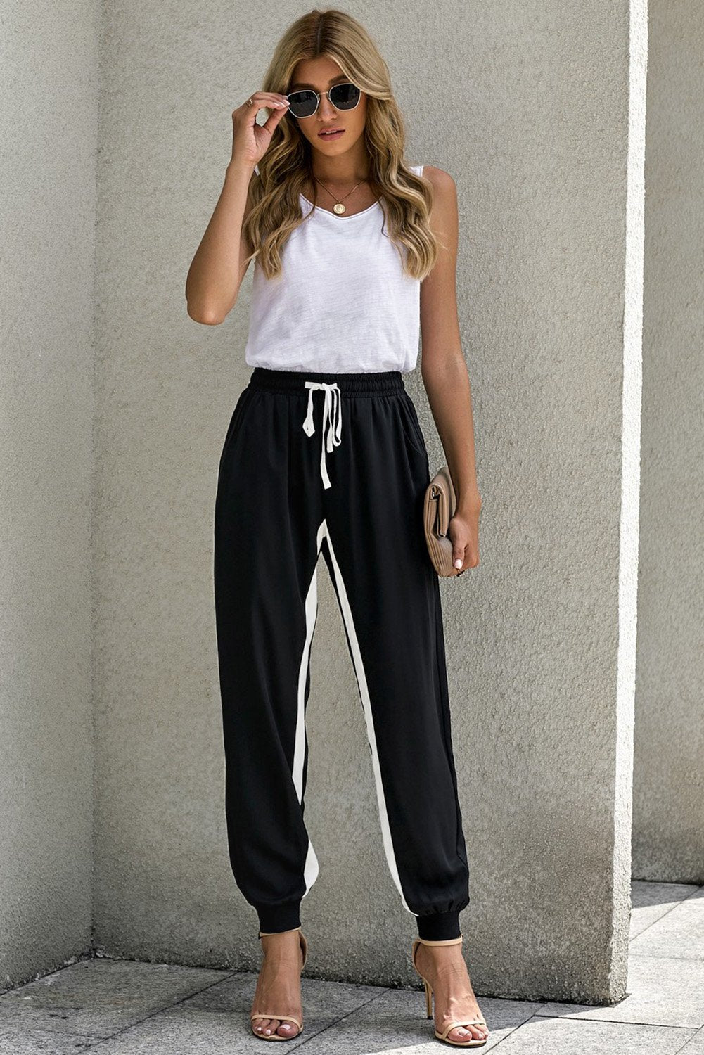 Casual Striped Drawstring Pants
