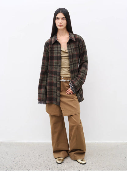 "Culotte Declaration" Retro split design fake two-piece twill brushed