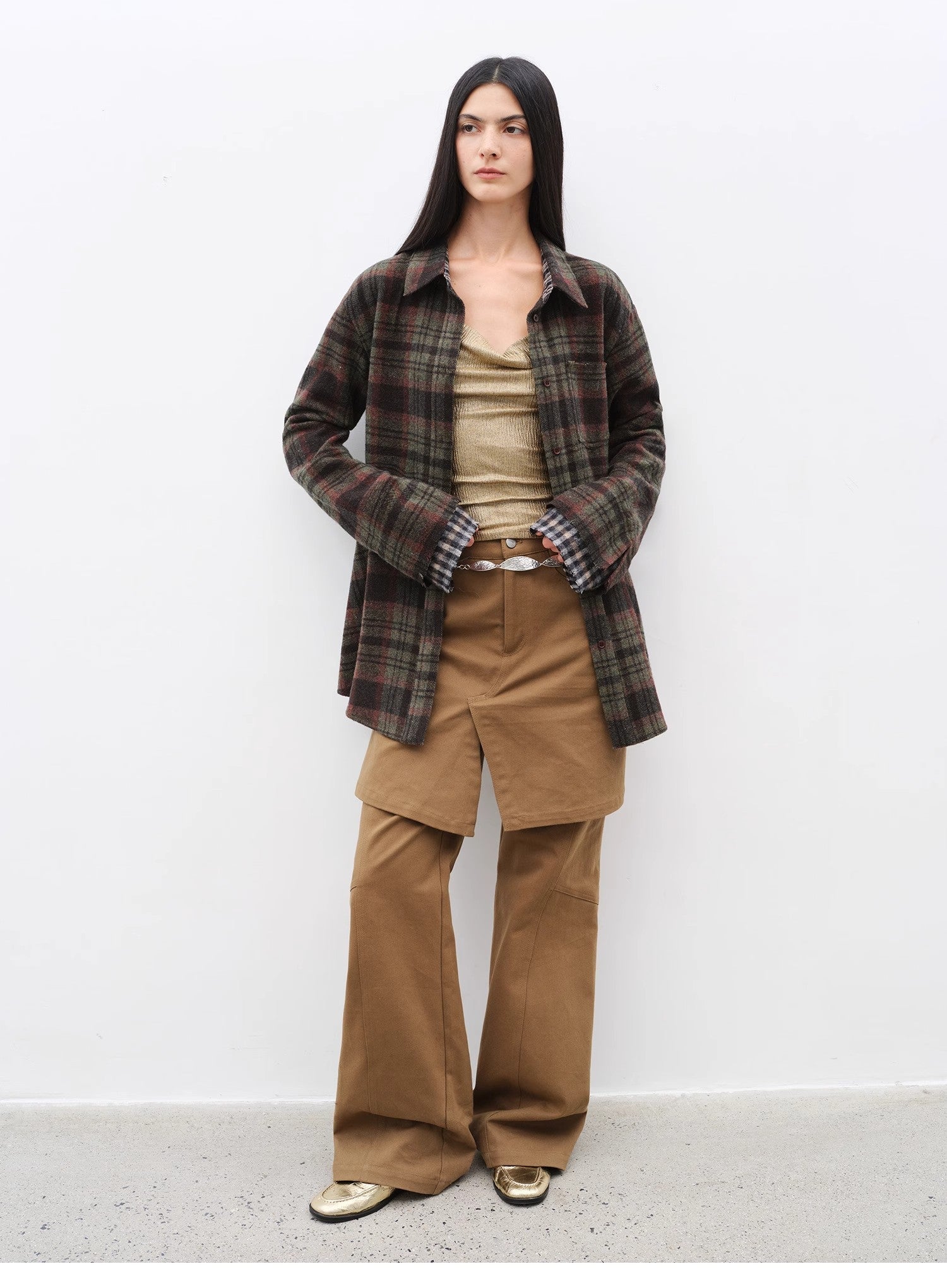 "Culotte Declaration" Retro split design fake two-piece twill brushed