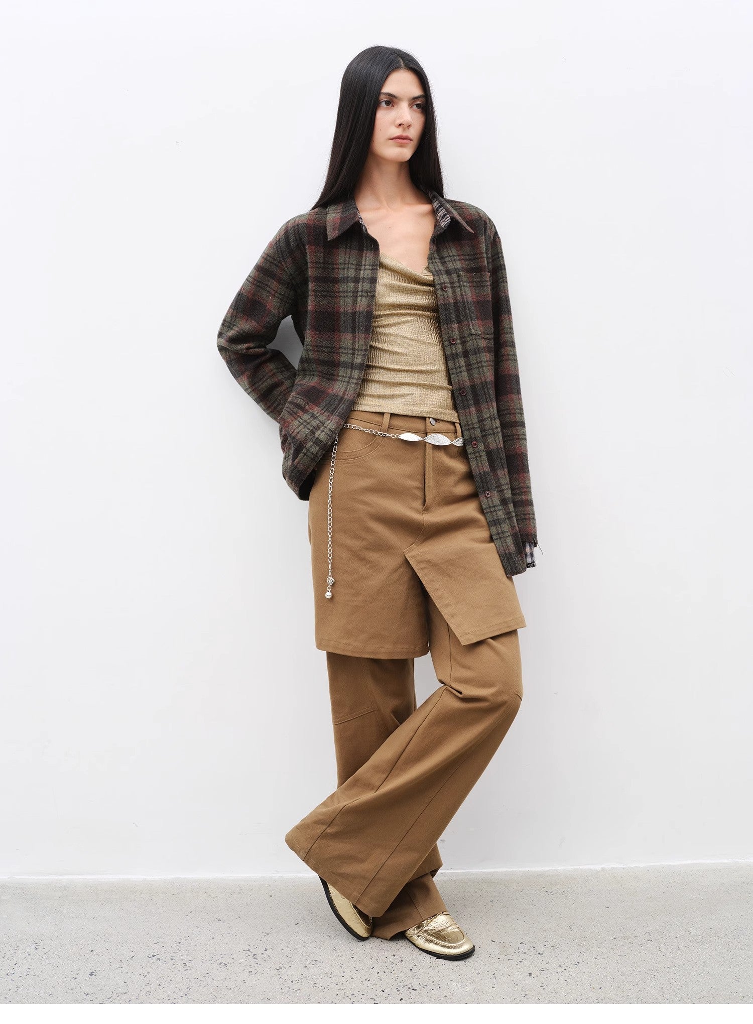 "Culotte Declaration" Retro split design fake two-piece twill brushed