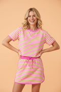 Stripe Contrast Trim Short Sleeve Top & Skirt Set