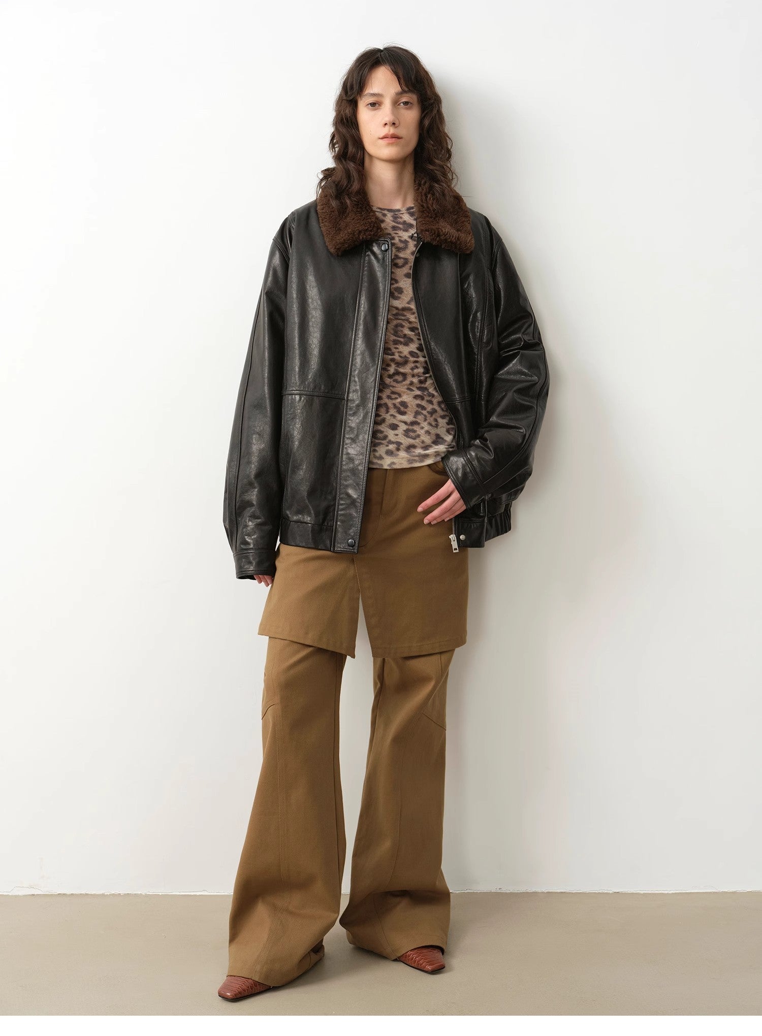 "Culotte Declaration" Retro split design fake two-piece twill brushed
