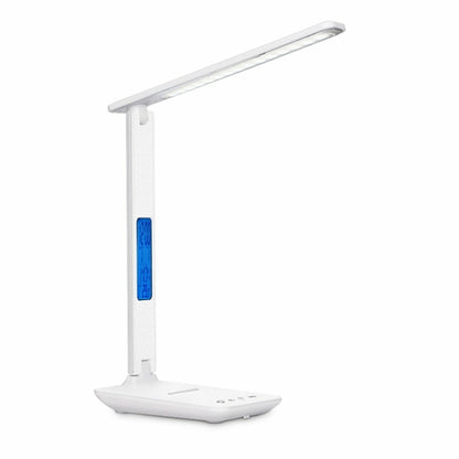 Salmon Lucky 3-in-1 Lamp with built-in phone charger, digital clock, and thermostat, featuring a modern design and multi-functionality.