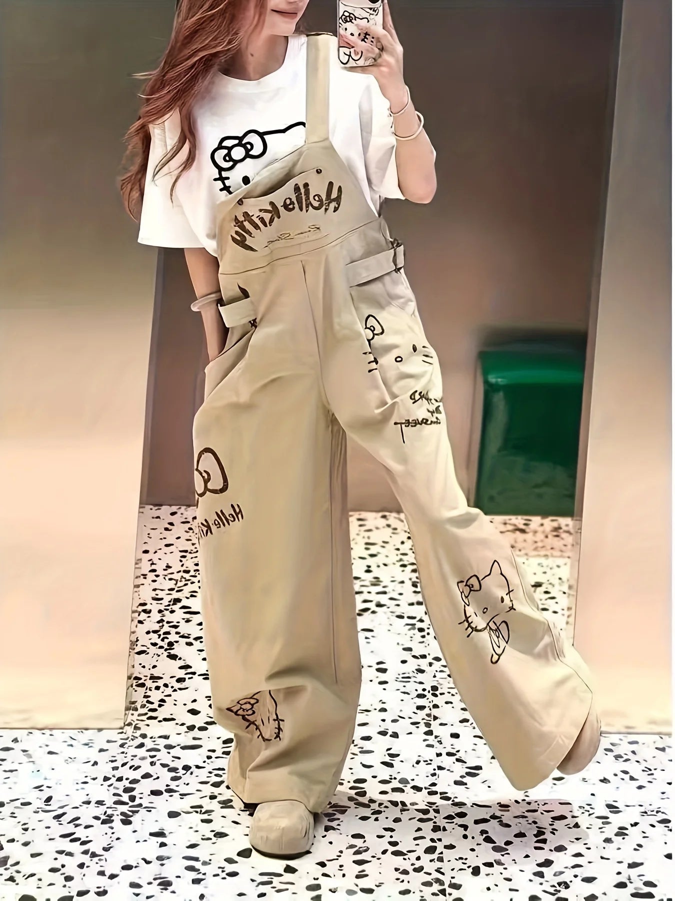 Hello Kitty Design Retro Trendy and Stylish Loose-Fitting Casual Overalls for Women