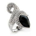 80207 Rhodium Brass Ring with Semi-Precious in Jet
