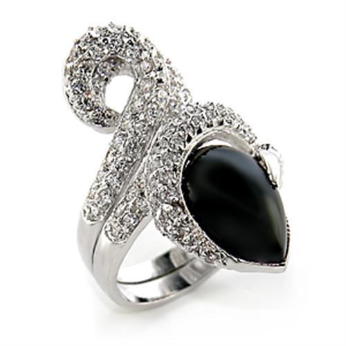 80207 Rhodium Brass Ring with Semi-Precious in Jet