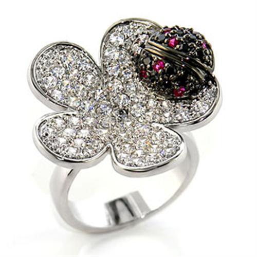 80507 - Rhodium + Ruthenium Brass Ring with AAA Grade CZ  in Multi Col