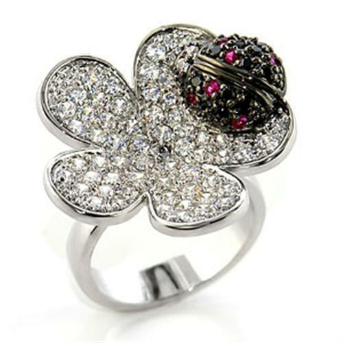 80507 - Rhodium + Ruthenium Brass Ring with AAA Grade CZ  in Multi Col