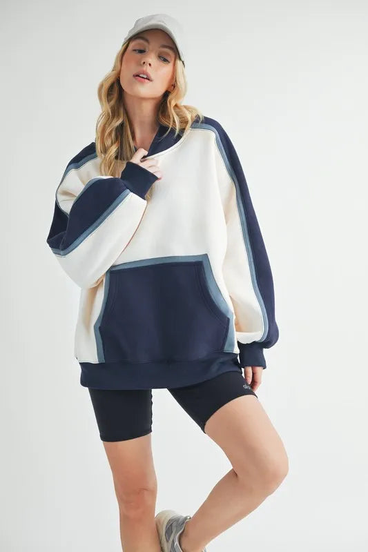 Aemi + Co Color Block Kangaroo Pocketed Hoodie