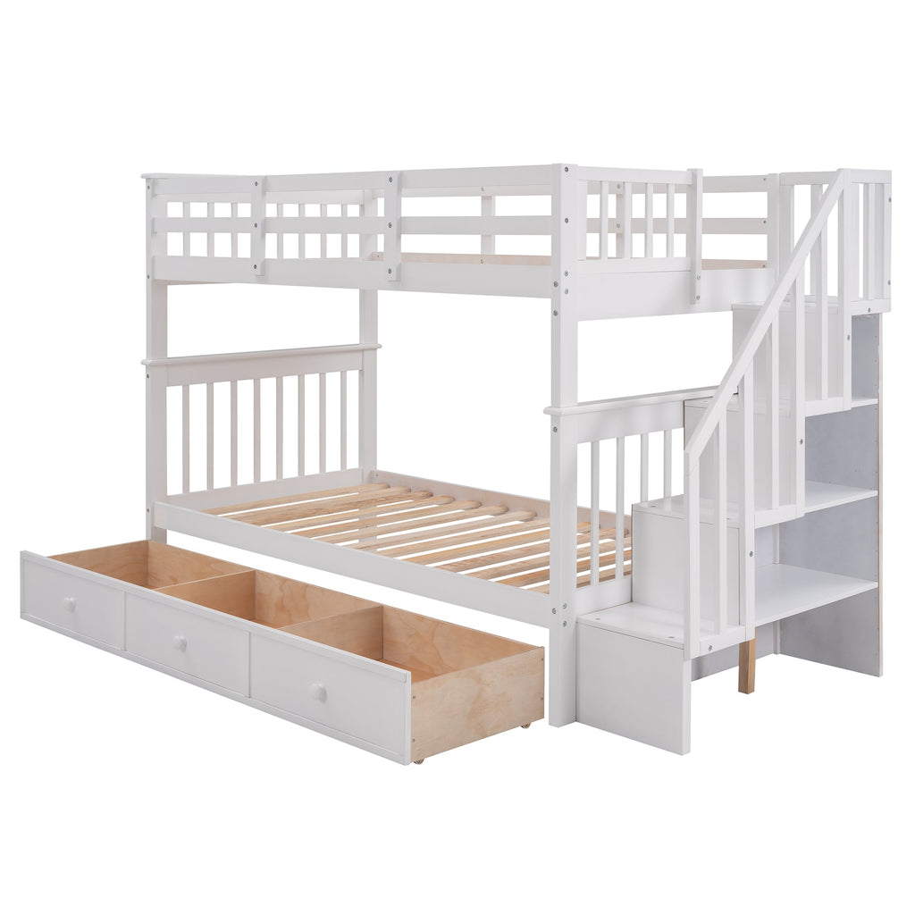 Stairway Twin-Over-Twin Bunk Bed with Three Drawers for Bedroom, Dorm