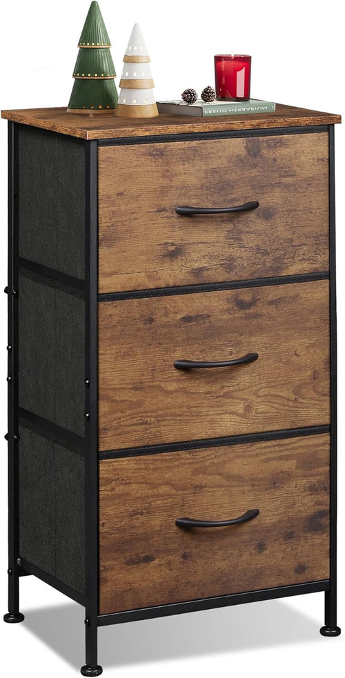 Dresser With 3 Drawers Rustic Brown Wood Grain Finish