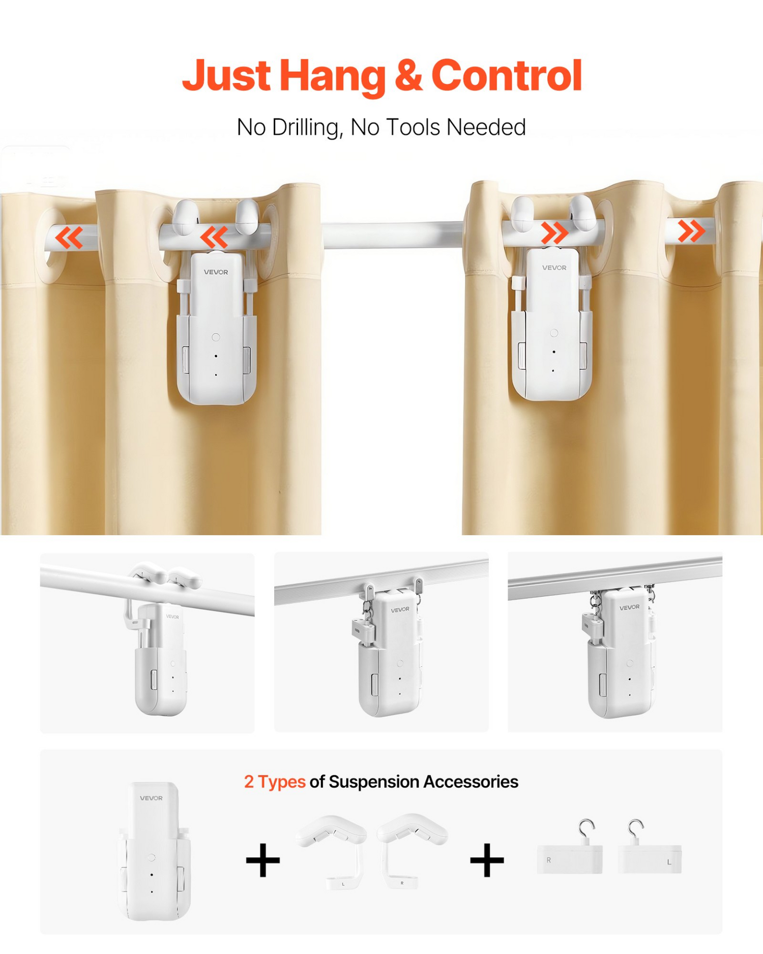 Start2Finish VEVOR automatic curtain opener 2-pack with remote, hub, compatible with Alexa and Google Home, for Roman rods and rails.