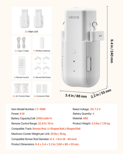 Start2Finish VEVOR automatic curtain openers with remote and app control, compatible with Alexa and Google Home, for Roman rods and U/I rails.