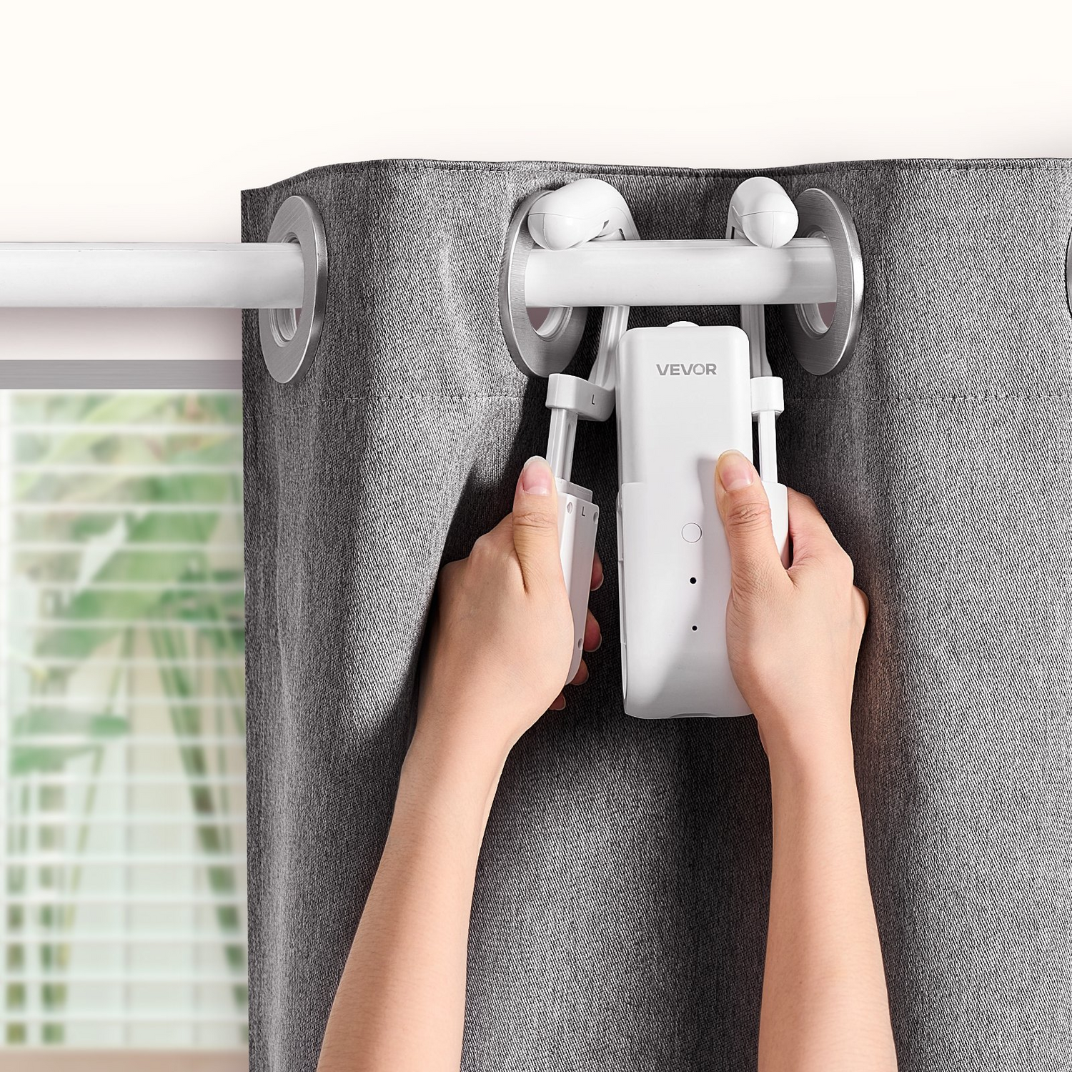 Start2Finish VEVOR automatic curtain opener 2-pack with remote, app control, hub, compatible with Alexa and Google Home, for Roman rods.