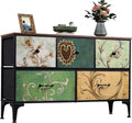 Floral Painted Dresser With 5 Drawers And Fabric Bins