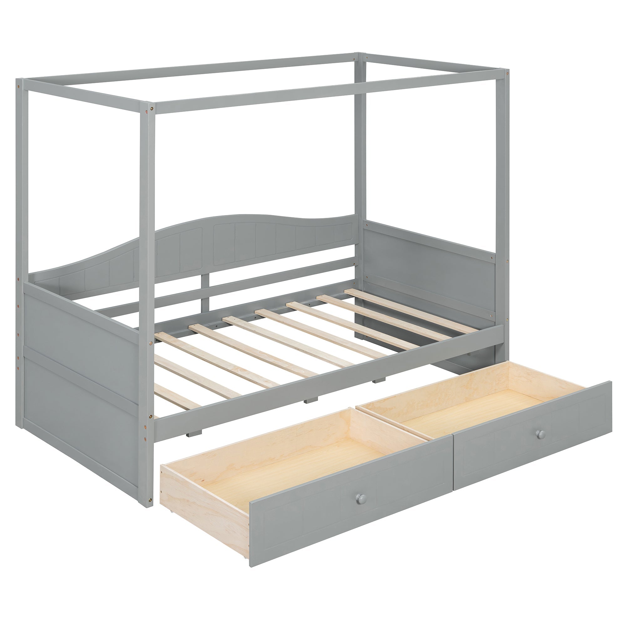 Twin Size Canopy Day Bed with 2 Drawers, Canopy Bed Frame for Bedroom