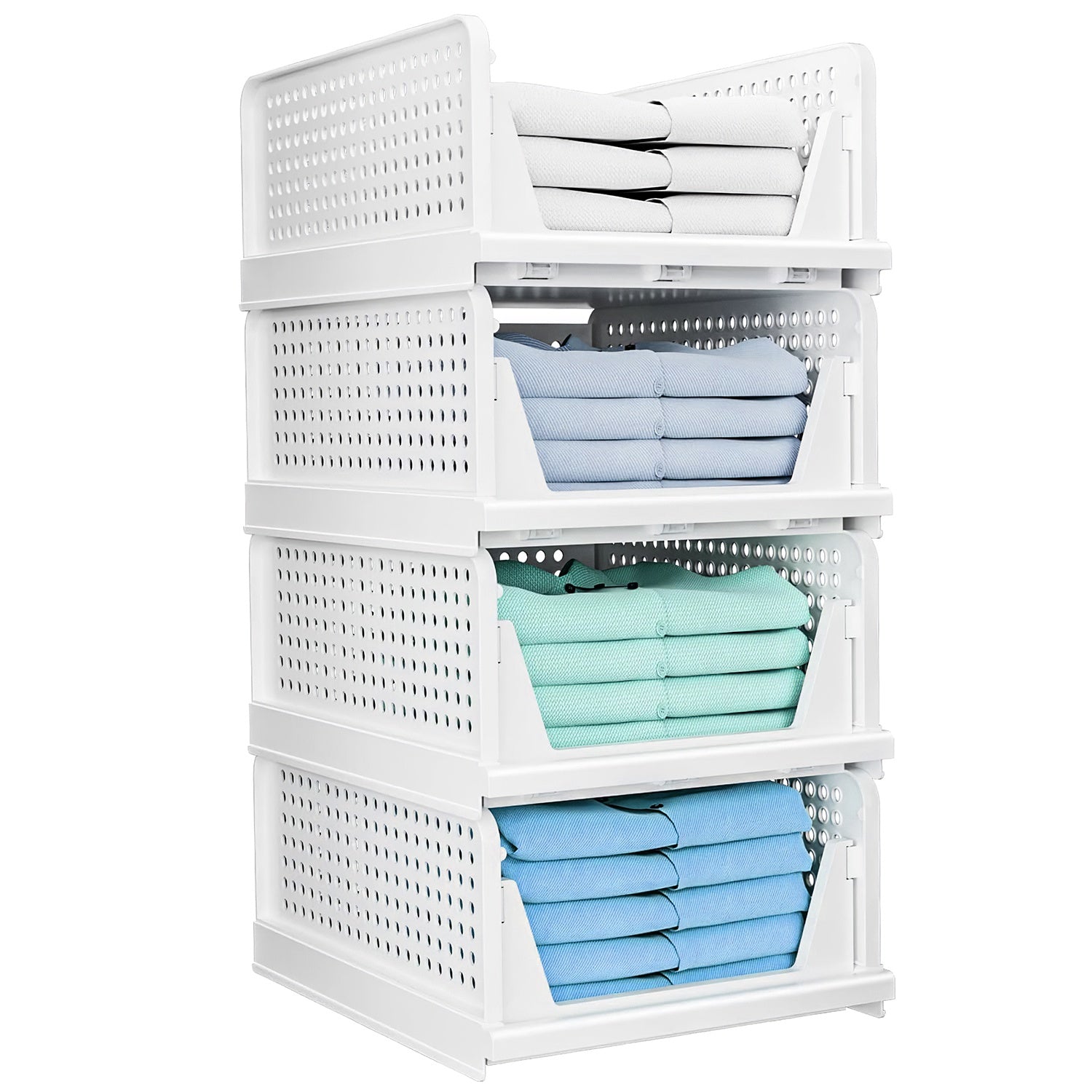 4 Packs Plastic Storage Box With Slide Rail Stackable  For Living Room