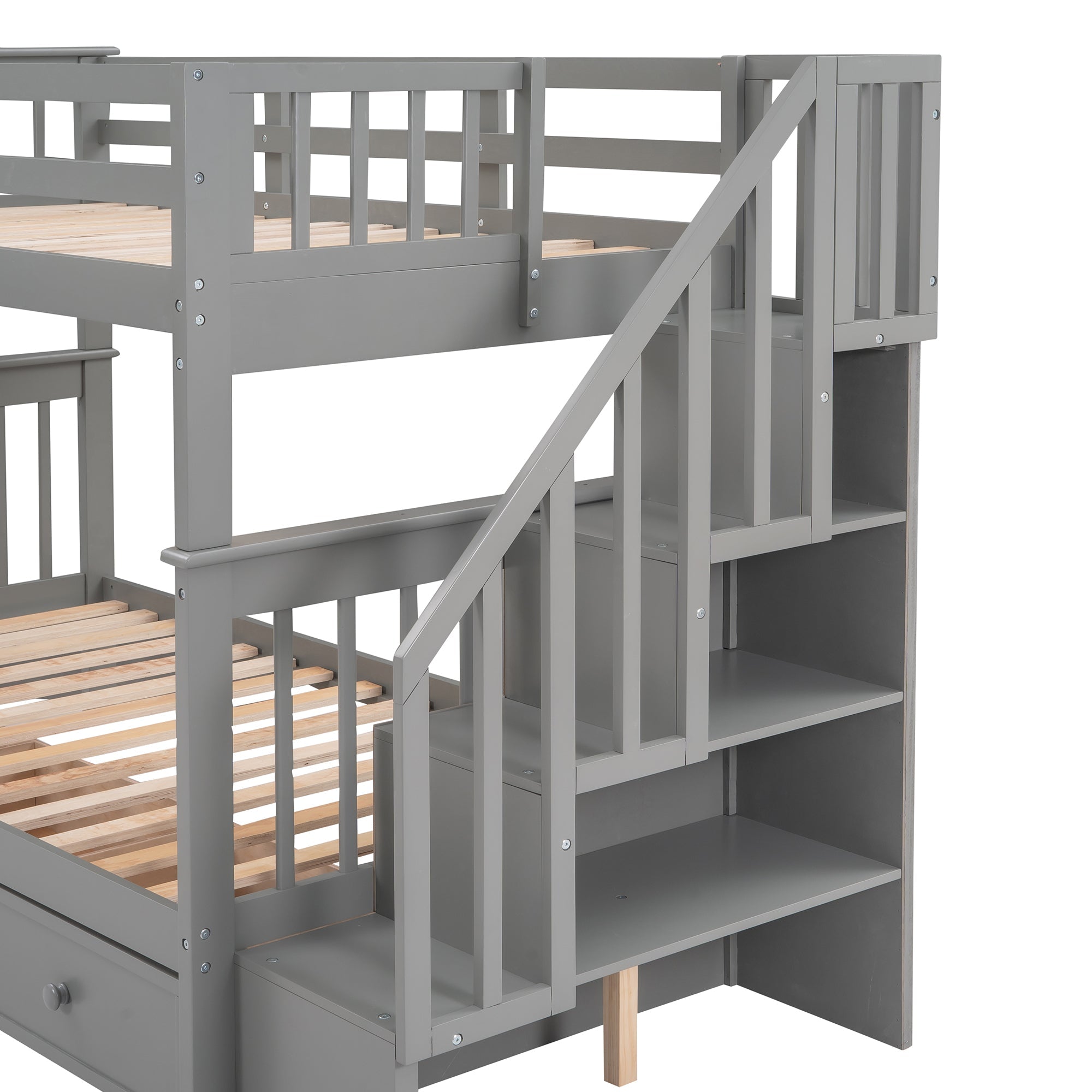 Stairway Twin-Over-Twin Bunk Bed with Three Drawers for Bedroom, Dorm