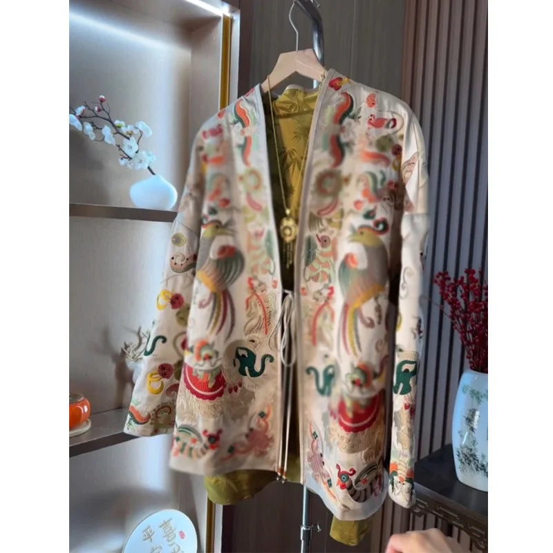New Chinese Style Kimono Cardigan Jacket Women Costume Luxury Exquisite Embroidery Hanfu Tops Coat Asian Style Chinese Clothing