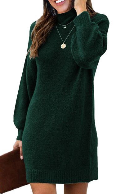 Mock Neck Lantern Sleeves Sweater Dress