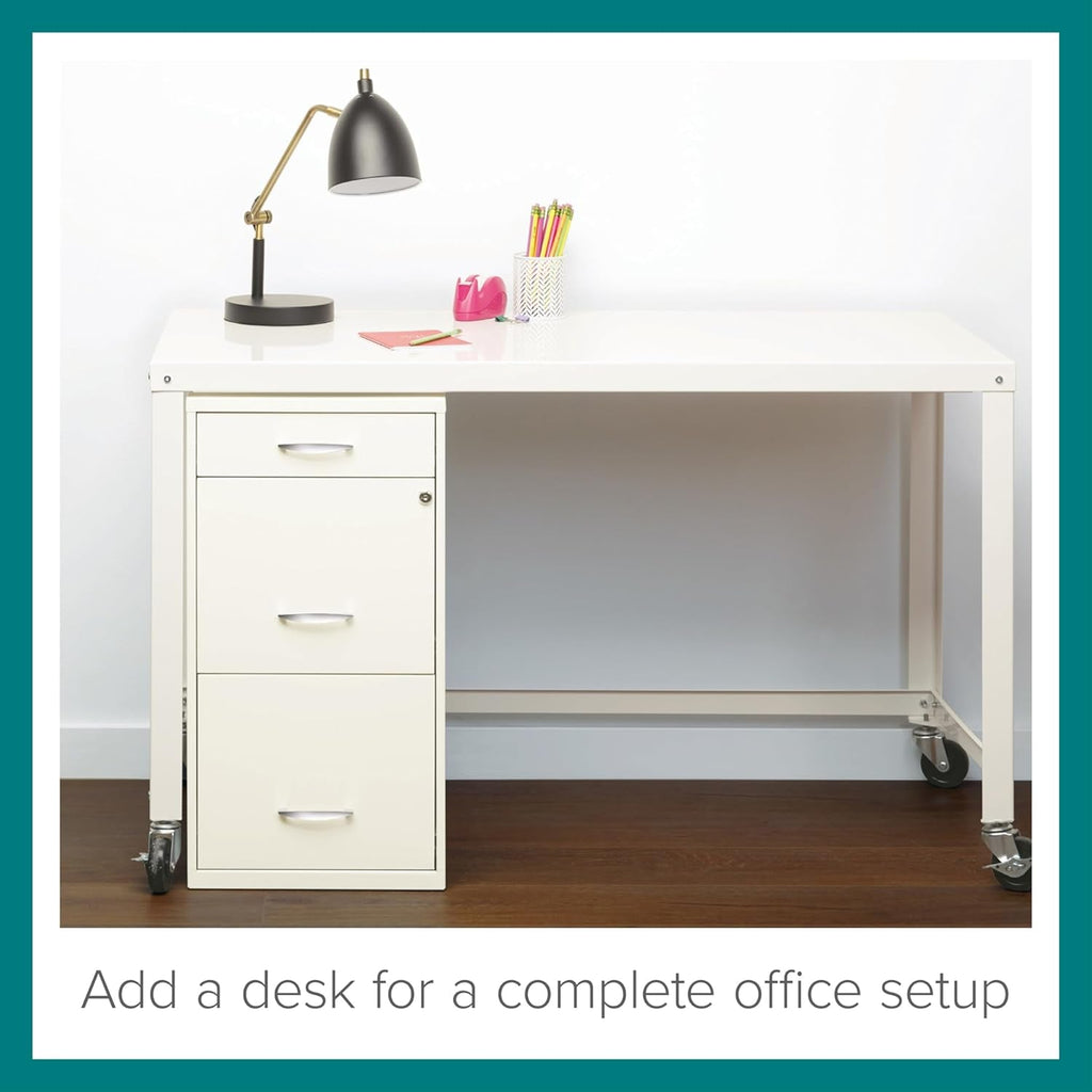 Hirsh 18 Inch Deep 3 Drawer Metal File Cabinet Pearl White