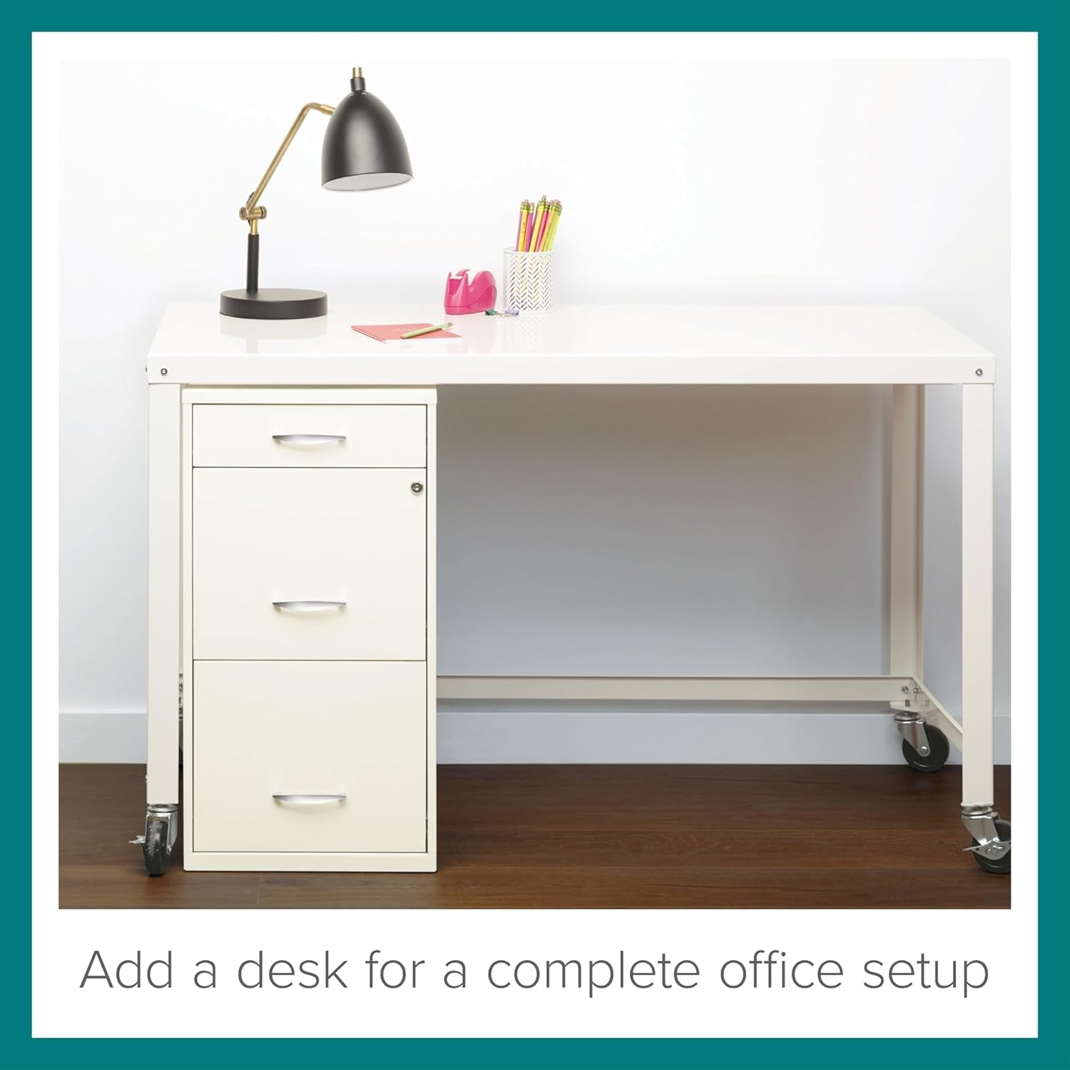Hirsh 18 Inch Deep 3 Drawer Metal File Cabinet Pearl White