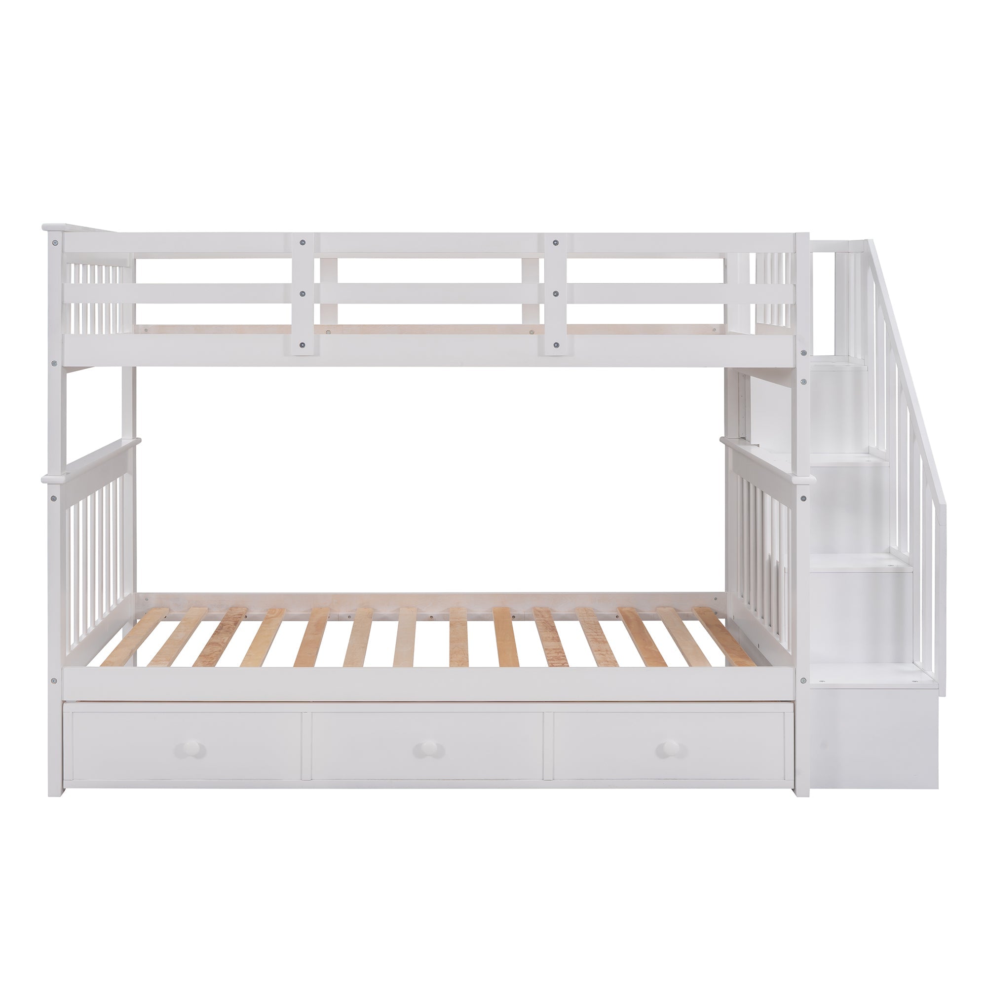 Stairway Twin-Over-Twin Bunk Bed with Three Drawers for Bedroom, Dorm