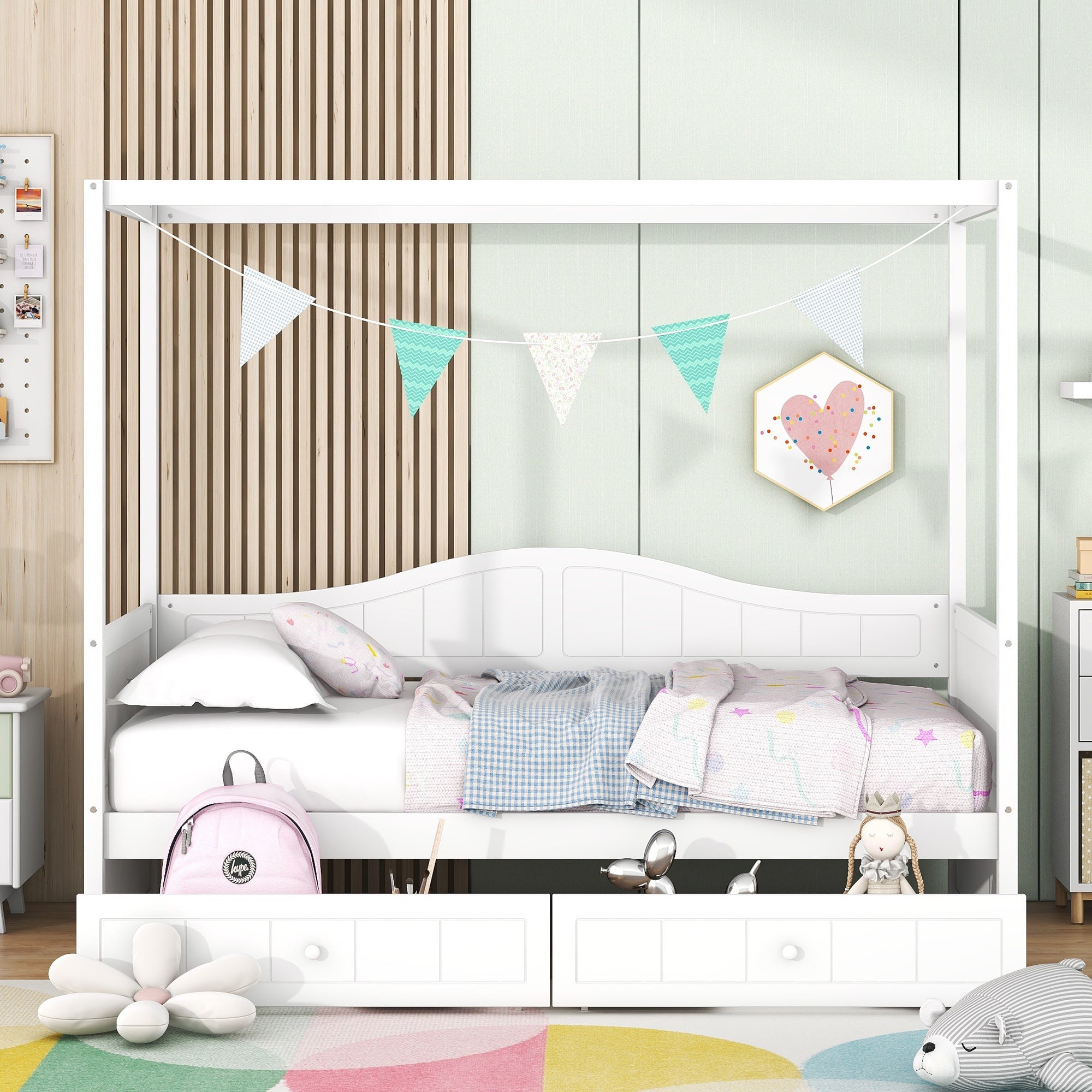 Twin Size Canopy Day Bed with 2 Drawers, Canopy Bed Frame for Bedroom