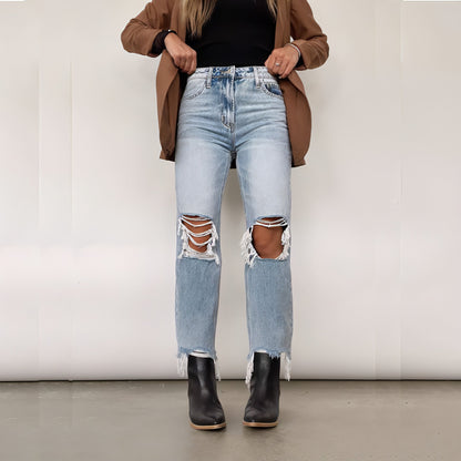 Carmine Juneberry UrbanEase™ high waist loose straight jeans for women, showcasing the relaxed fit and classic denim style.