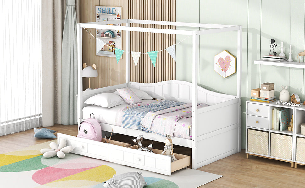 Twin Size Canopy Day Bed with 2 Drawers, Canopy Bed Frame for Bedroom